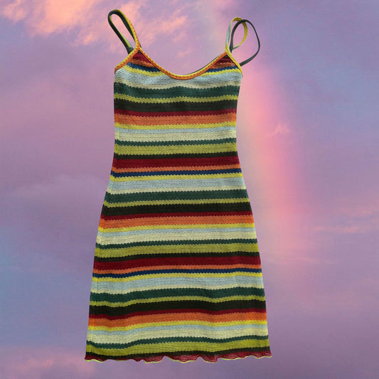 Vintage 90's Hippie Crochet Striped Cami Dress (XS)