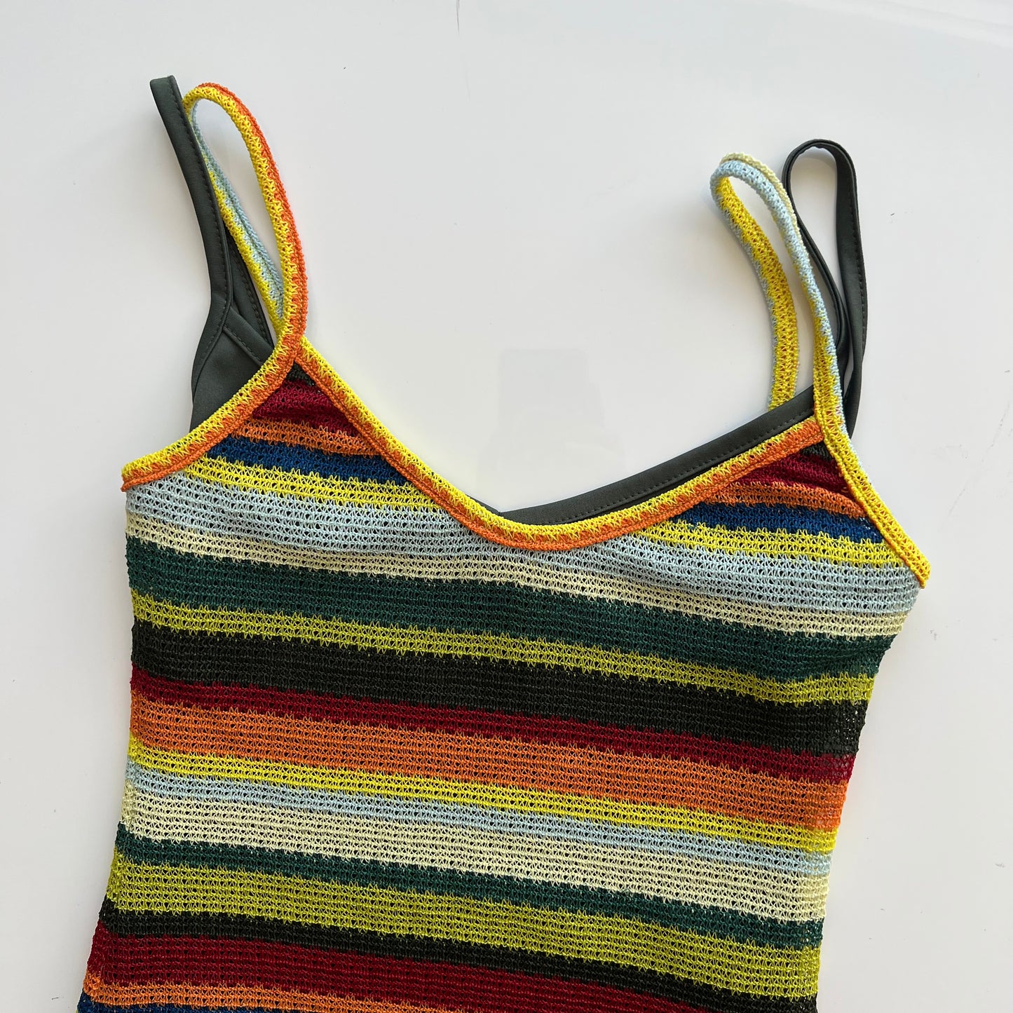 Vintage 90's Hippie Crochet Striped Cami Dress (XS)