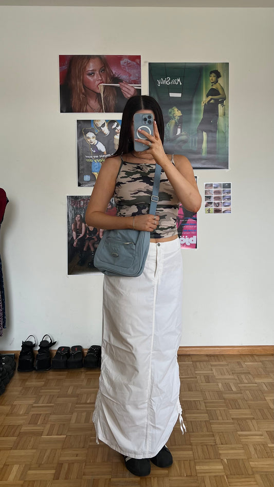 Vintage 90's Techwear White Cargo Maxi Skirt with Side Drawstrings (36 EU / UK 8 / US 4)