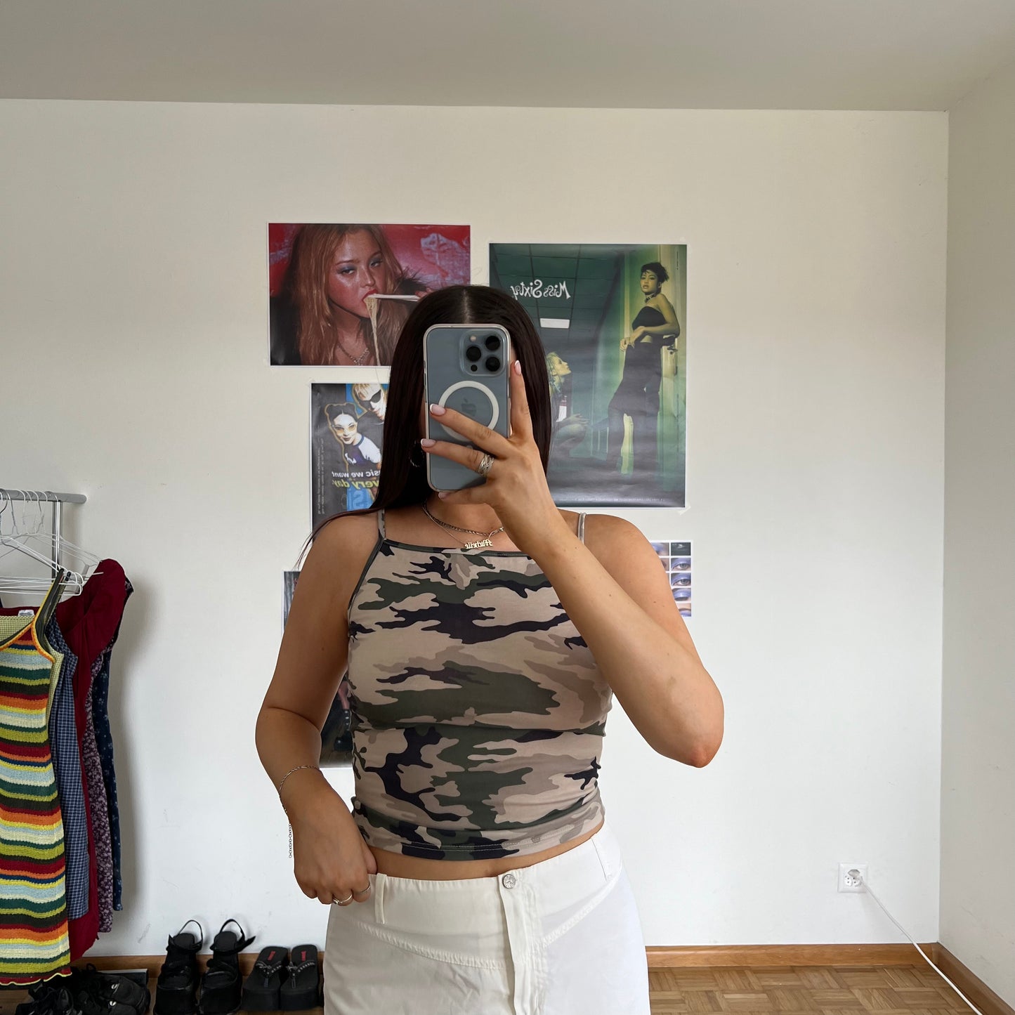 Vintage 90's Skater Camo Print High Neck Cami Top (S)