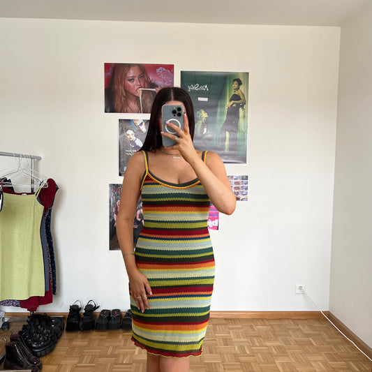 Vintage 90's Hippie Crochet Striped Cami Dress (XS)