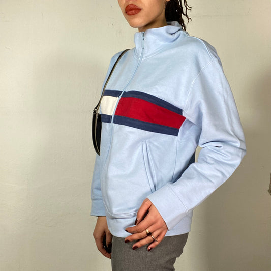 Vintage 90's Tommy Hilfiger Baby Blue Zip Up Sweater (M)