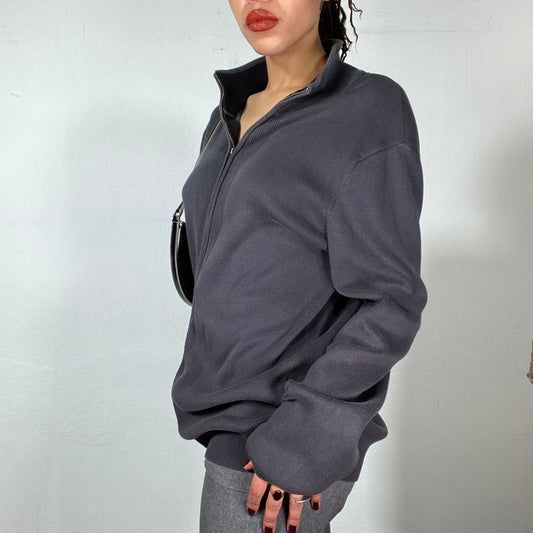 Vintage 90's Dad Dark Grey Knit Zip Up Sweater (XL)