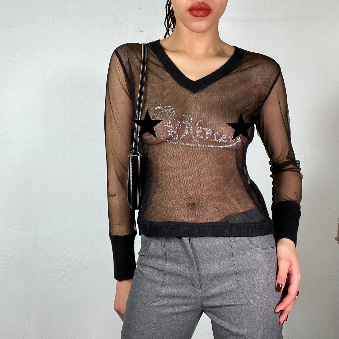 Vintage 2000's Grunge Black Mesh Longsleeve with Knit Back (S)