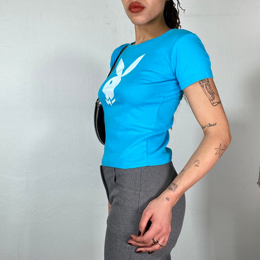 Vintage 90's Playboy Blue Baby Tee with Logo Print (S)