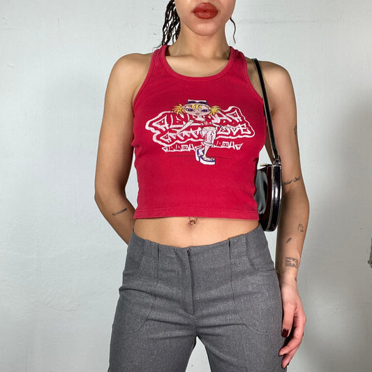 Vintage 90's Funky Red To with Skater Girl Print (XS)