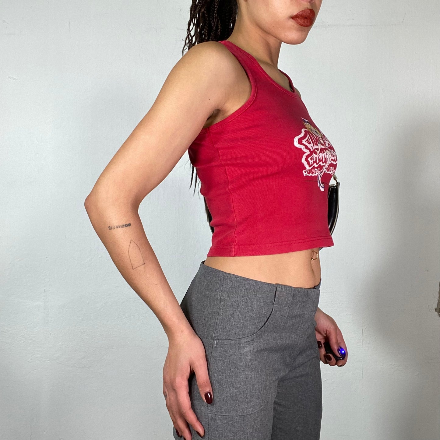 Vintage 90's Funky Red To with Skater Girl Print (XS)