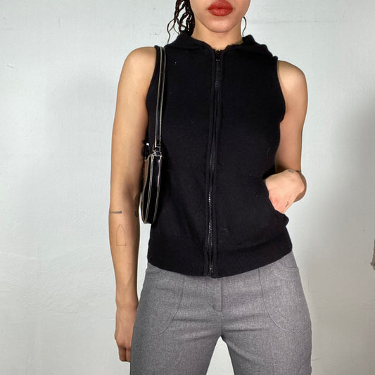 Vintage 90's Grunge Black Zip Up Vest with Hood (S)