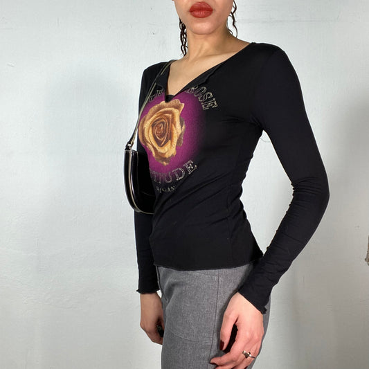 Vintage 2000's Morgan De Toi Black Longsleeve with Rose Print (S)