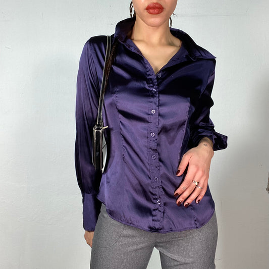 Vintage 2000's Iridecent Purple Silky Button Up Blouse (S/M)