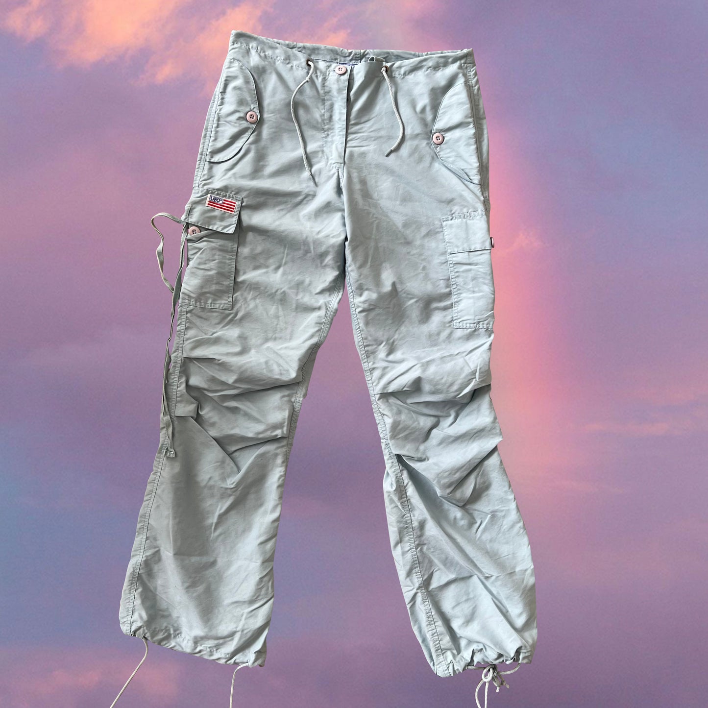 Vintage 90's Archive UFO Baby Blue Baggy Cargo Pants (XS/S)