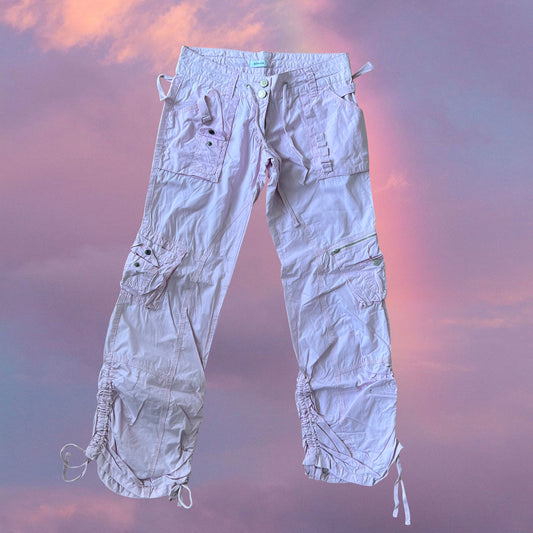 Vintage 90's Pink Low Waisted Baggy Cargos with Ruching (34 EU / UK 6 / US 2)