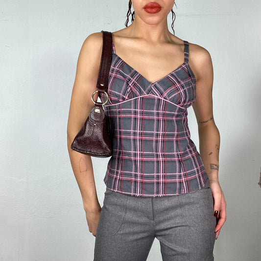 Vintage 2000's Morgan De Toi Grey/Pink Plaid Cami Top (S)