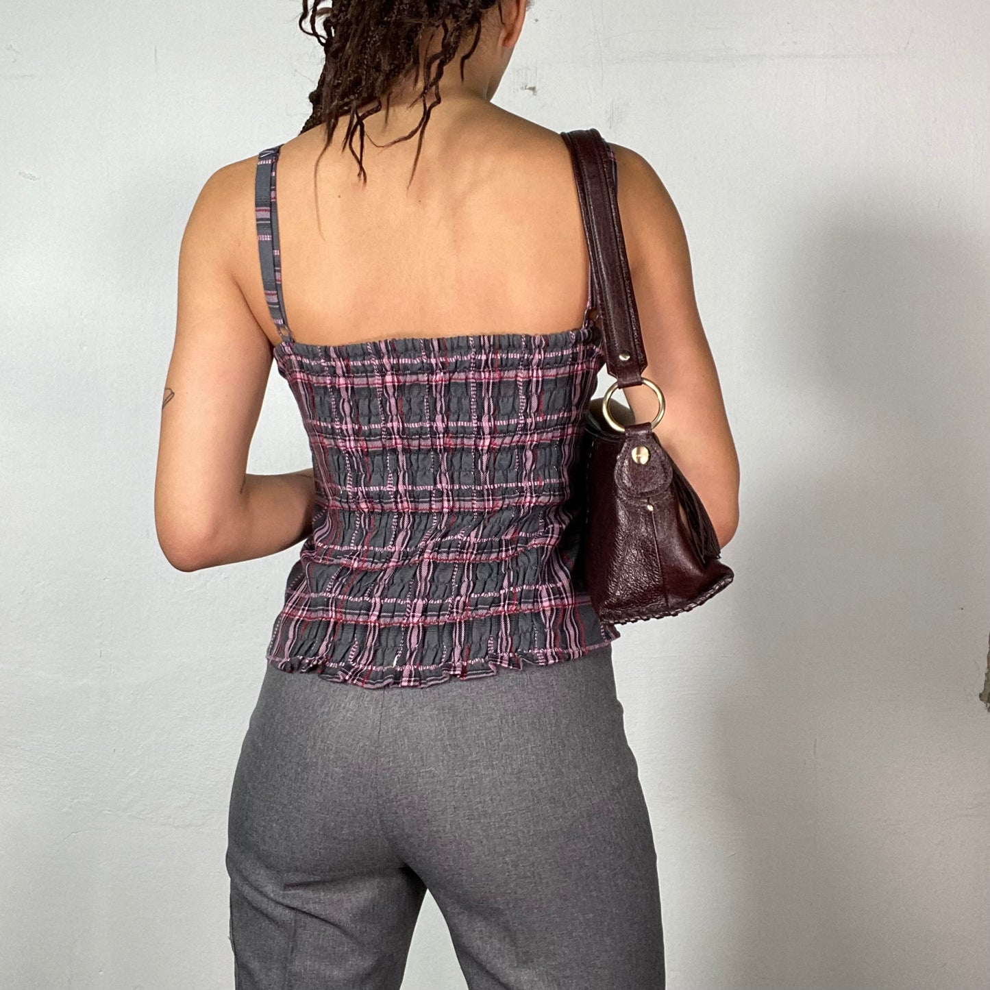 Vintage 2000's Morgan De Toi Grey/Pink Plaid Cami Top (S)