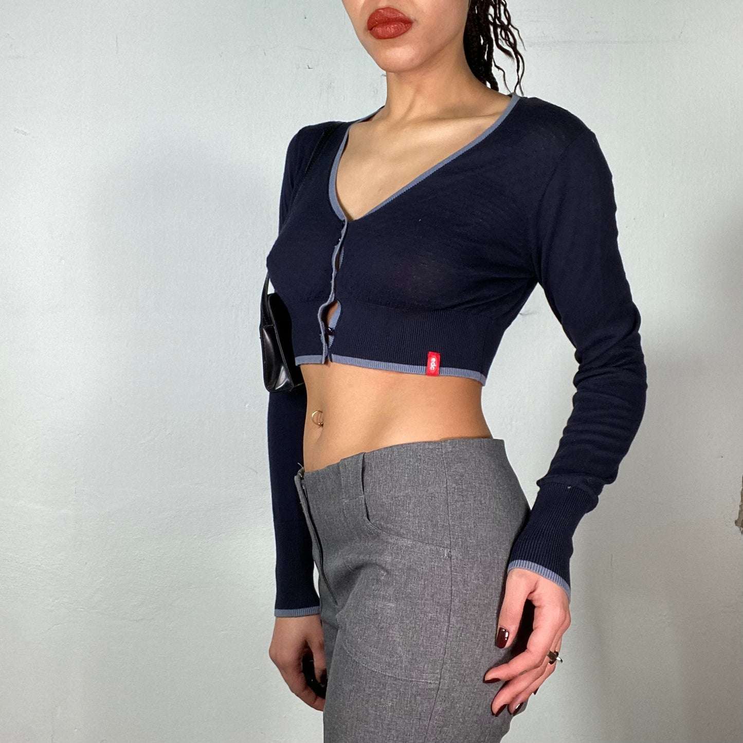 Vintage 90's Soft Girl Navy Blue Cropped Cardigan (S)