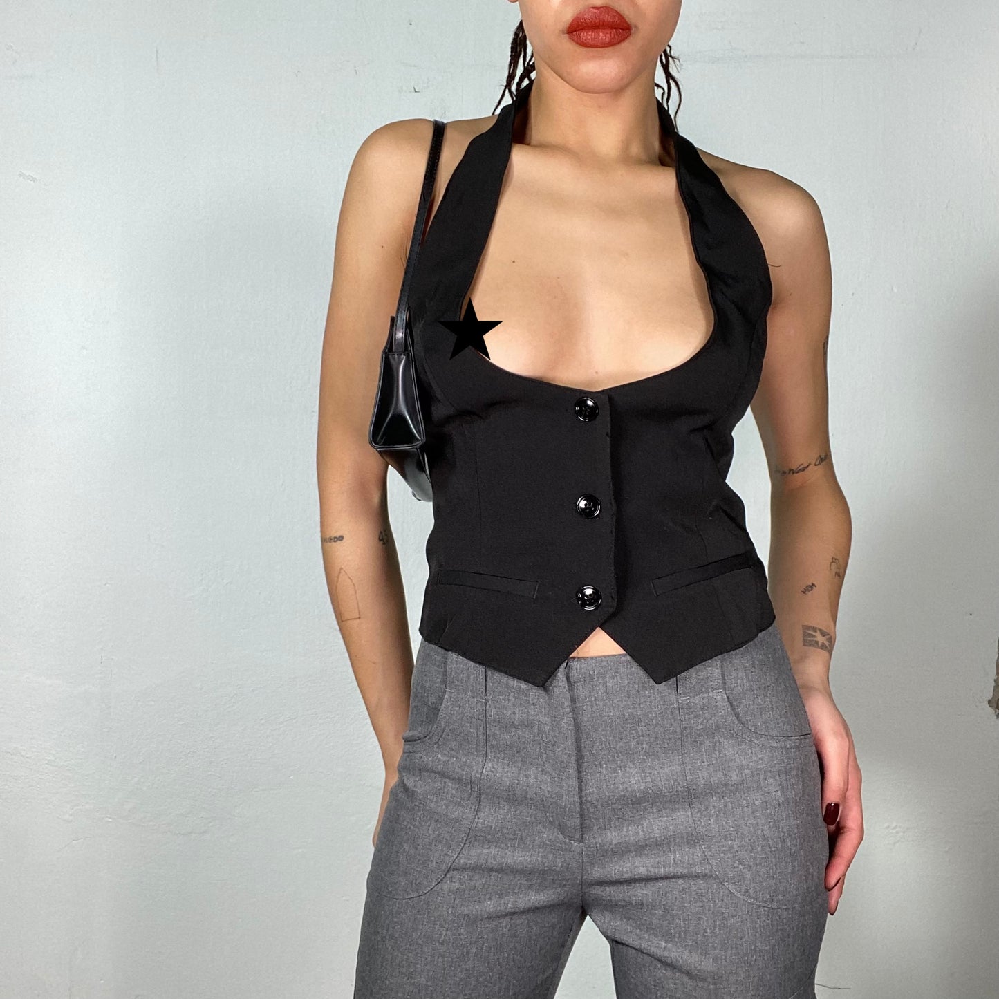 Vintage 2000's Model Off Duty Black Backless Suit Vest (M)