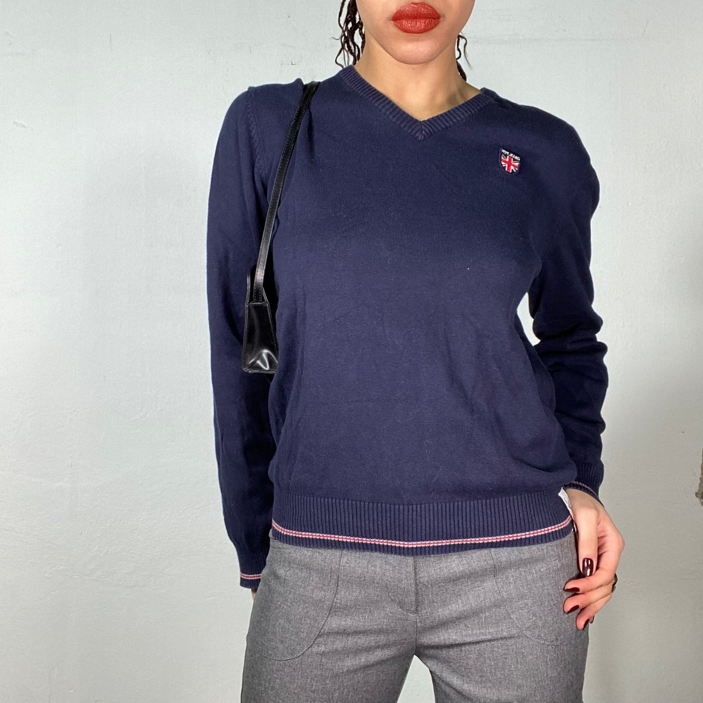 Vintage 90's Pepe Jeans Navy V-Neck Knit Sweater (S)