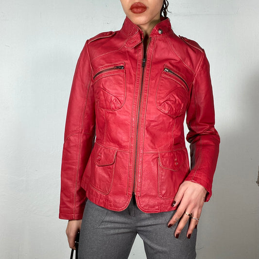 Vintage 2000's Racer Red Fitted Leather Jacket (S/M)