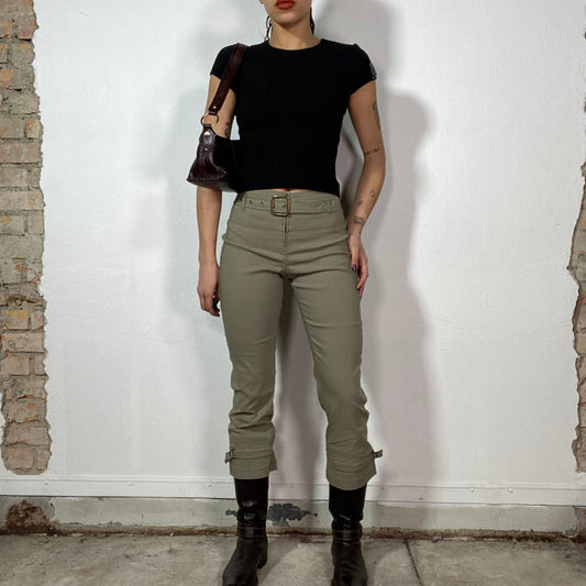 Vintage 2000's Grunge Khaki Cargo Capri Pants with Belt (XS/S)