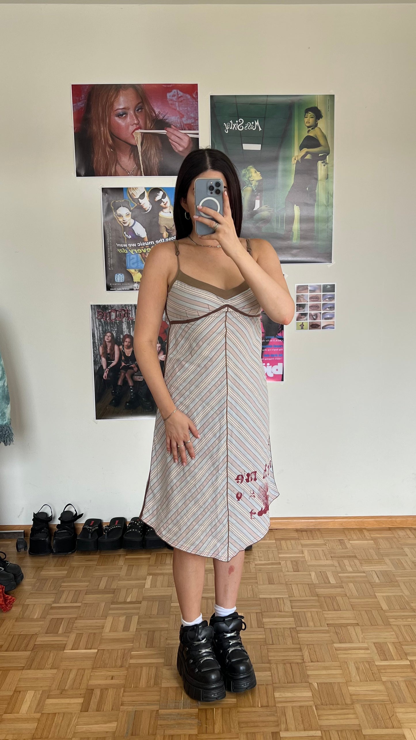 Vintage 90's Archive Cop Copine Striped Midi Dress (38 EU / UK 10 / US 8)