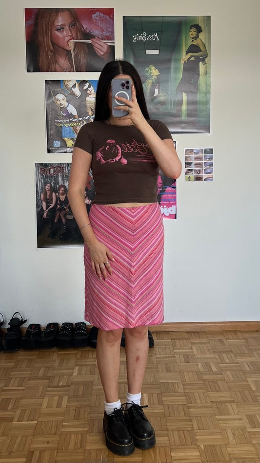 Vintage 90's Diagonal Stripe Pink Midi Skirt (S)