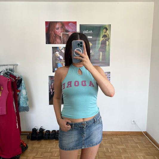 Vintage Y2K J'Adore Blue Halter Neck Top (S/M)