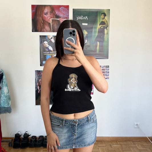 Vintage 90's Skater Black Cami Top with Girl Graphic (M)