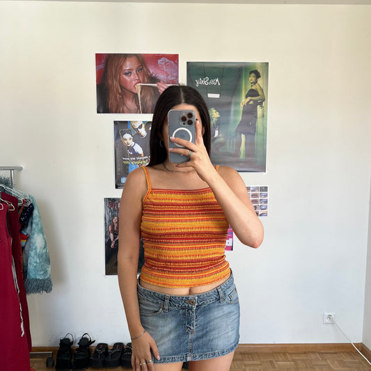 Vintage 90's Summer Stripe Orange and Yellow High Neck Cami Top (S)