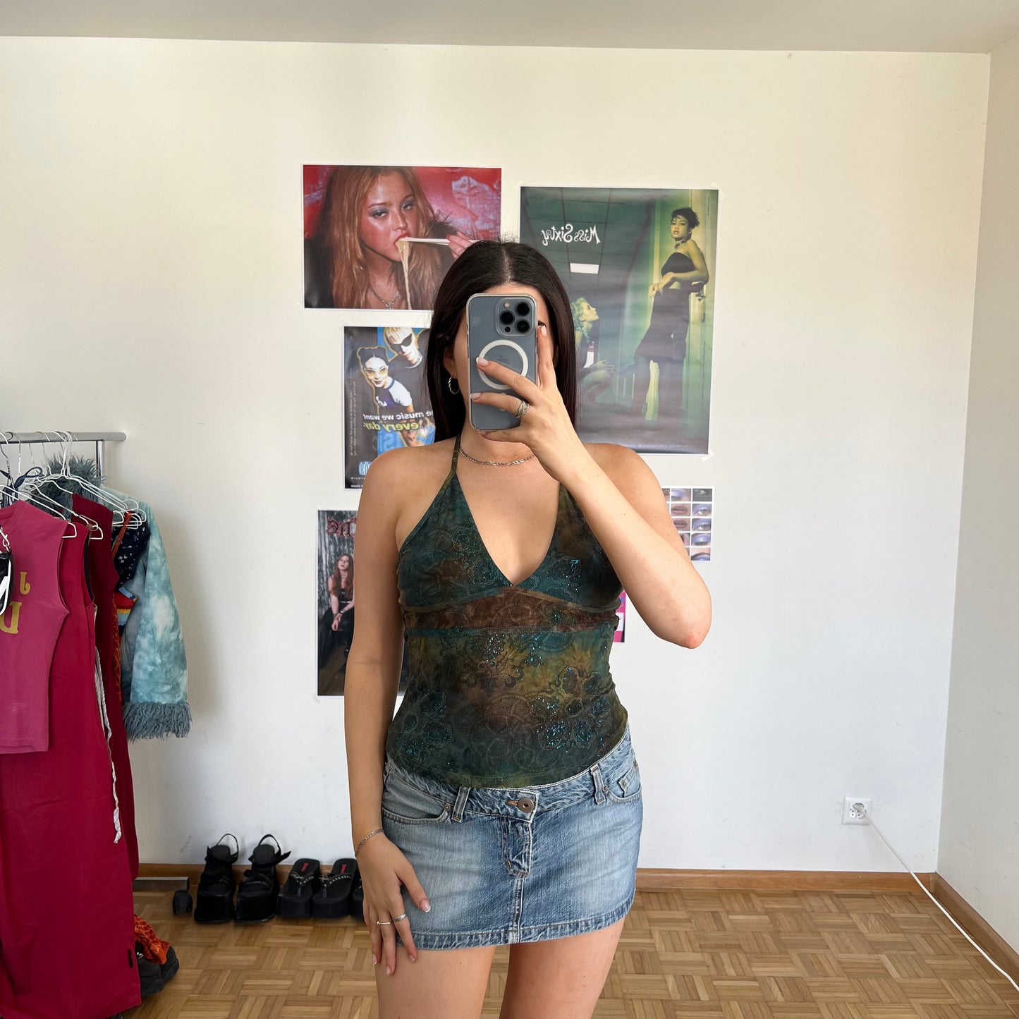 Vintage 90's Fairy Blue and Brown Halter Top (S)