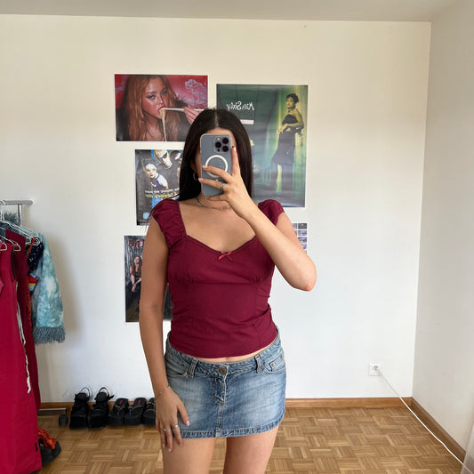Vintage 90's Romantic Bordeaux Milkmaid Top (L)
