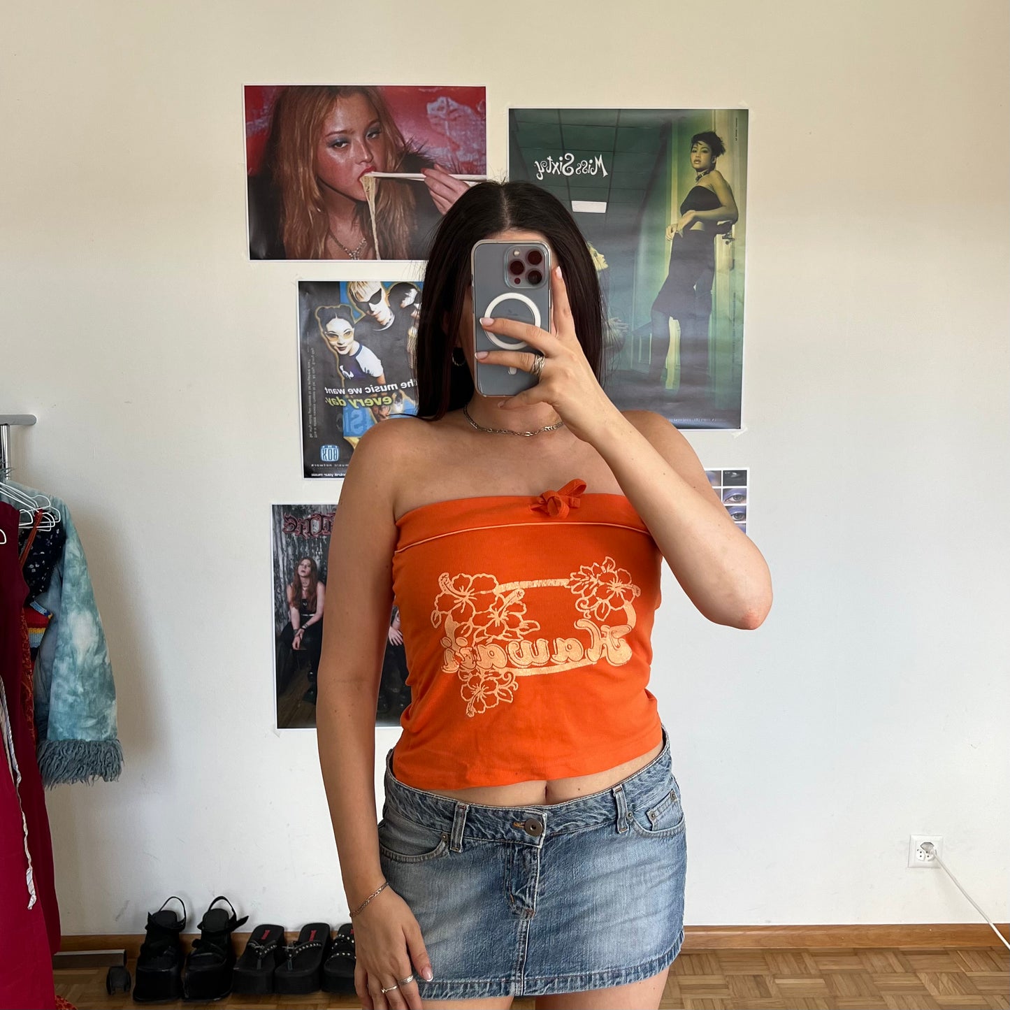 Vintage 90's Surfer Summer Hawaii Orange Tube Top (XS/S)