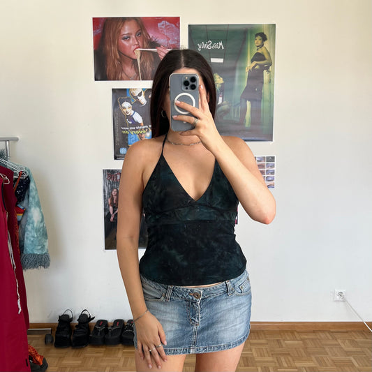 Vintage 90's Fairy Boho Dark Green Halter Top (S)