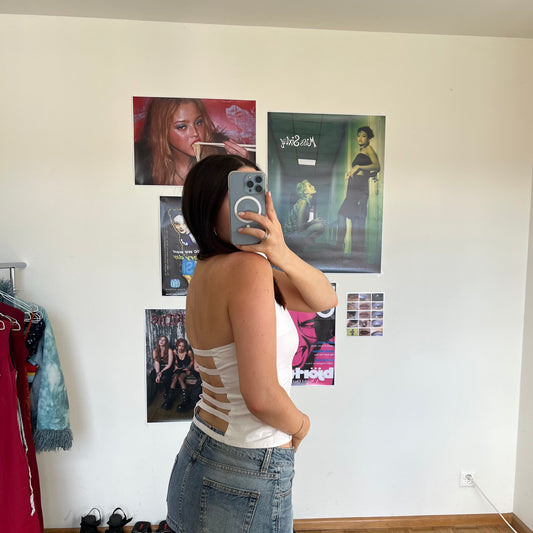 Vintage 90's Model Off Duty Backless White Vest Top (S)