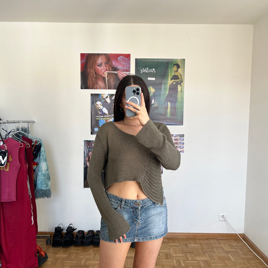 Vintage 90's Subversive Khaki Asymmetric Cropped Jumper (S/M/L)