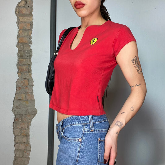 Vintage 2000's Ferrari red Baby Tee with Logo Print (S)