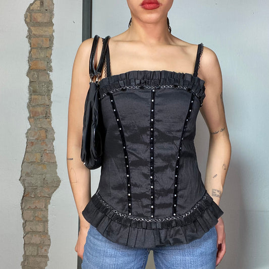 Vintage 2000's Gothic Corset Top with Boning (S)