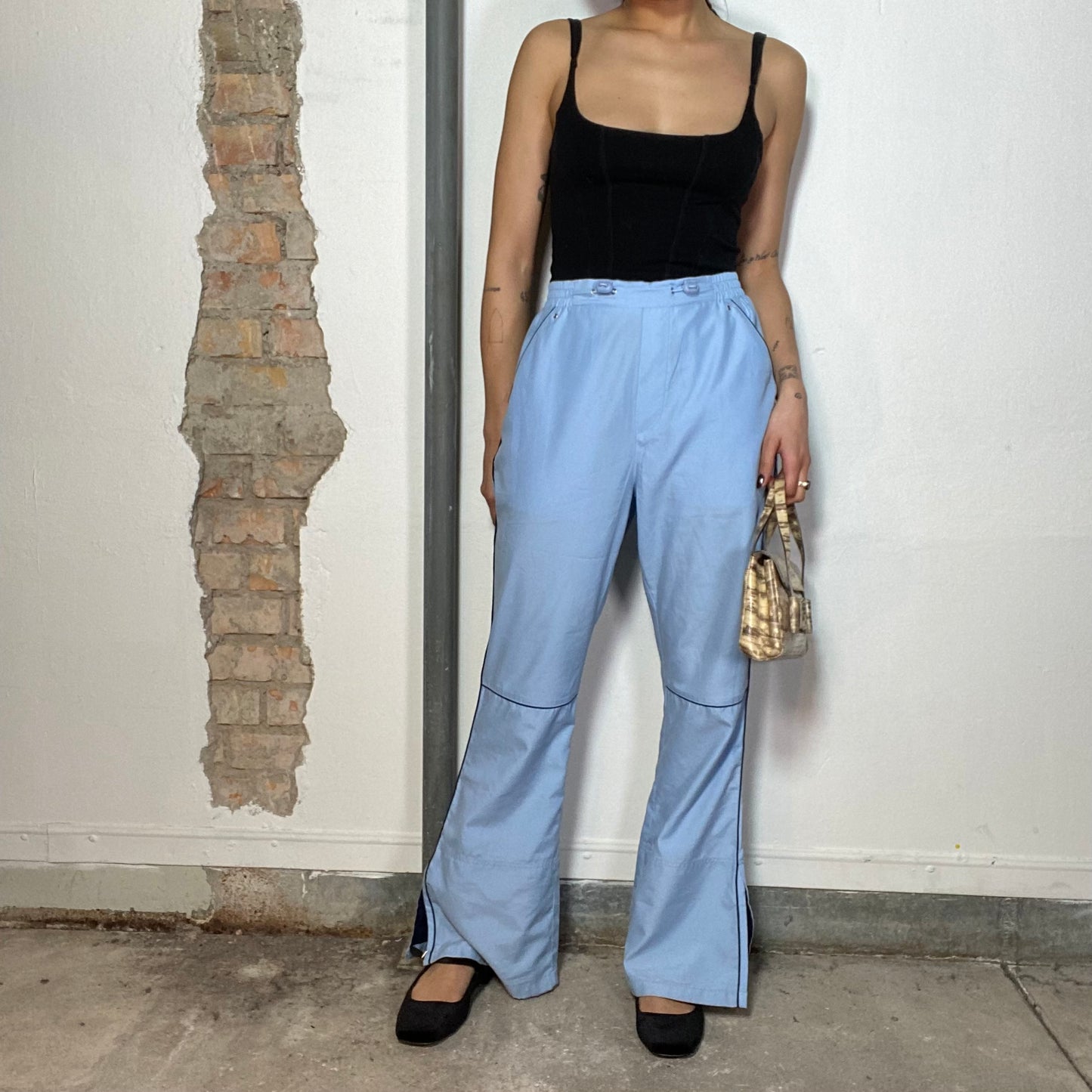 Vintage 2000's Sporty Baby Blue Track Pants with Toggle and Side Slit (XS/S)