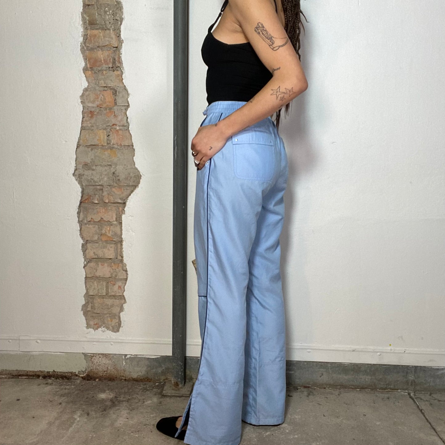 Vintage 2000's Sporty Baby Blue Track Pants with Toggle and Side Slit (XS/S)