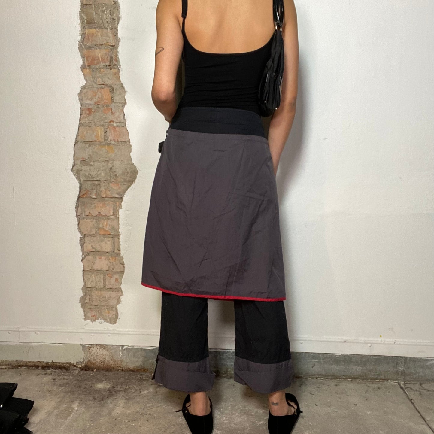 Vintage 2000's Cop Copine Grey Skirt over Pants with Red Writing Print (M)