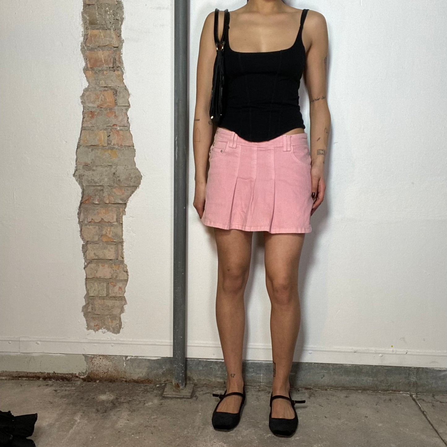 Vintage 2000's Downtown Girl Pink Denim Pleated Mini Skirt (S)