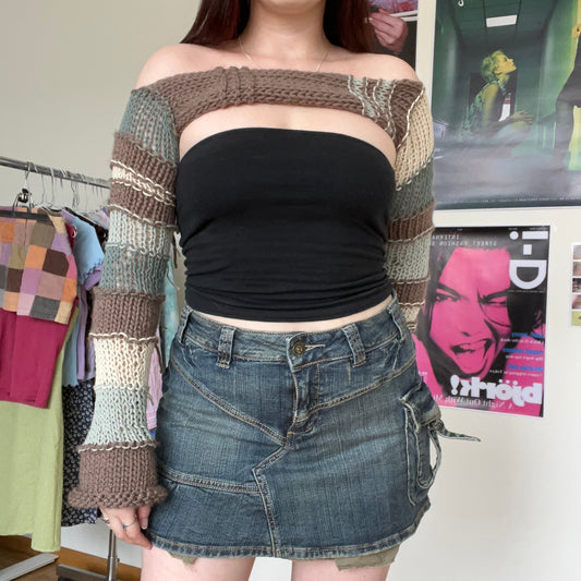 Vintage Y2K Fairy Grunge Denim Mini Skirt with Pocket Detail (34 EU / 6 UK / 2 US)