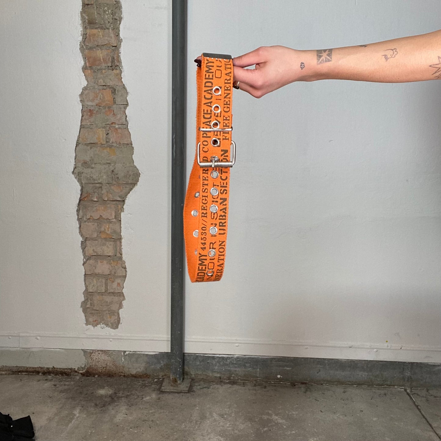 Vintage 2000's Grunge Orange Belt with Writing Print