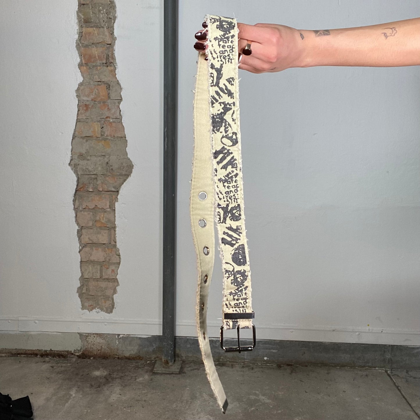 Vintage 2000's Grunge Beige Belt with Black Print