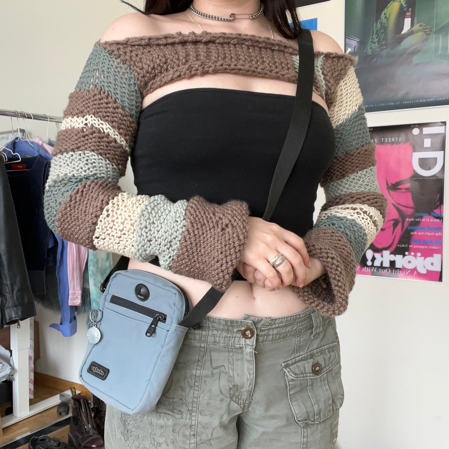 Vintage 90's Skater Techwear Light Blue Cargo Crossbody Bag