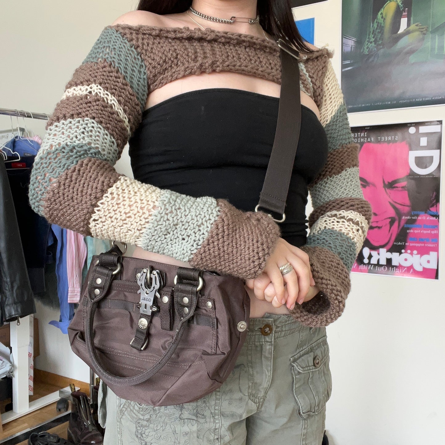 Vintage Y2K Cyber Grunge George Gina and Lucy Brown Crossbody Bag