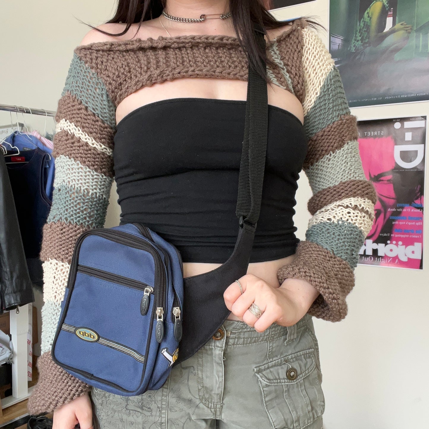 Vintage 90's Skater Techwear Blue Cargo Crossbody Bag with Wallet