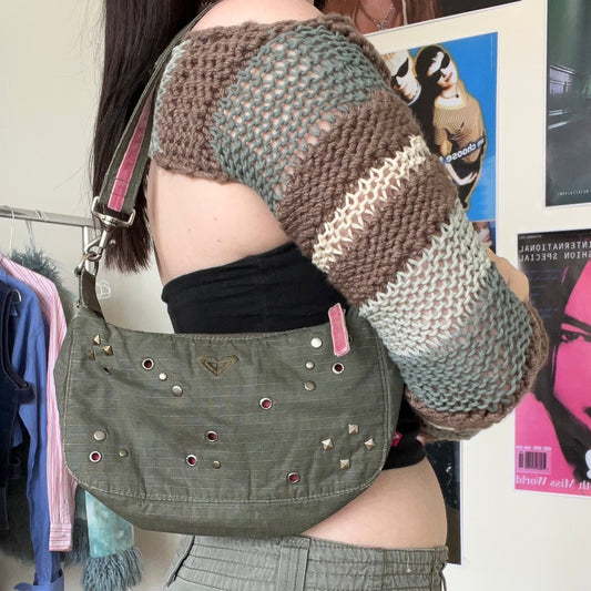 Vintage Y2K Grunge Green Shoulder Bag with Stud Details