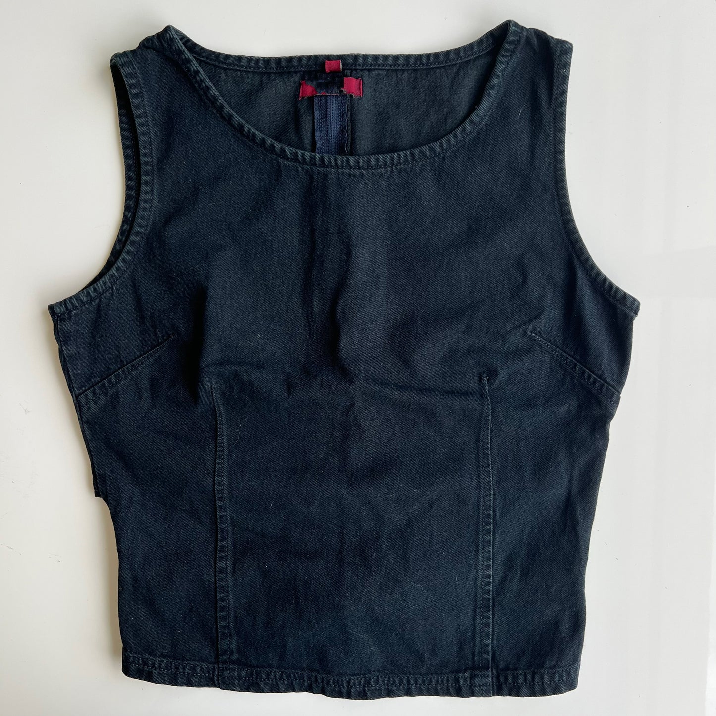 Vintage 90's Backless Black Denim Top with Lace-Up Back (S)