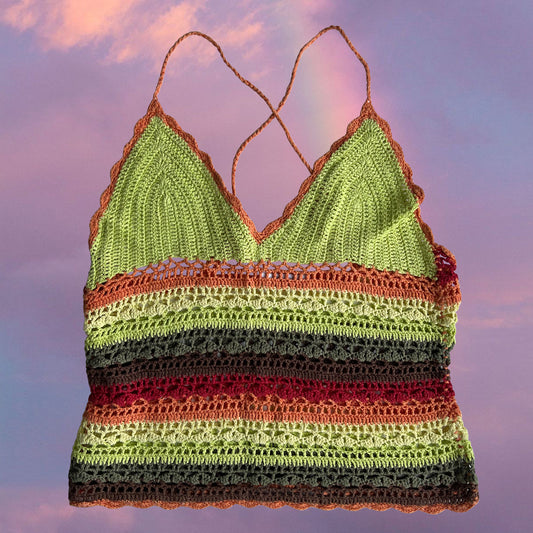 Vintage 90's Indie Hippie Crochet Striped Top (M)