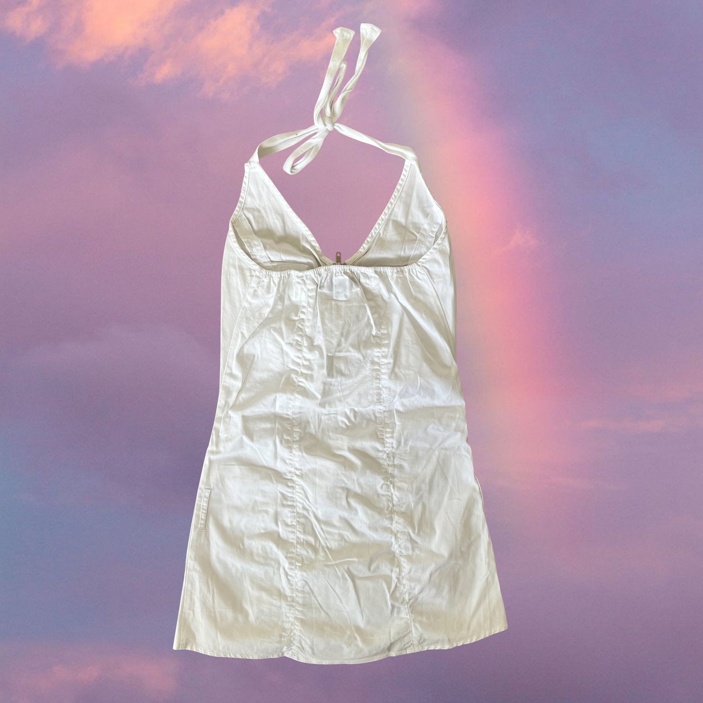 Vintage 90's Techwear Grunge White Halter Dress (S)